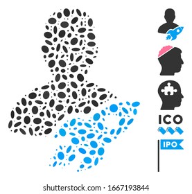 Dot Mosaic based on startuper. Mosaic vector startuper is composed with random ellipse items. Bonus icons are added.