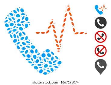 Dot Mosaic based on telephony. Mosaic vector telephony is composed with random oval spots. Bonus icons are added.