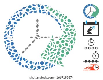 Dot Mosaic based on time schedule. Mosaic vector time schedule is created with randomized ellipse dots. Bonus icons are added.