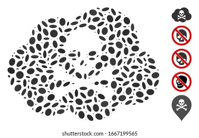 Dot Mosaic based on toxic smoke. Mosaic vector toxic smoke is composed with randomized oval elements. Bonus icons are added.