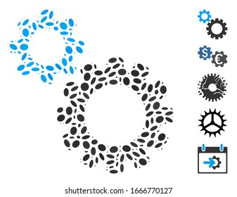 Dot Mosaic based on transmission gears. Mosaic vector transmission gears is composed with random elliptic items. Bonus icons are added.