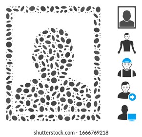 Dot Mosaic based on user image. Mosaic vector user image is composed with scattered elliptic spots. Bonus icons are added.