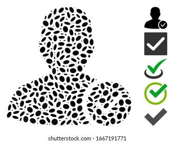 Dot Mosaic based on user valid. Mosaic vector user valid is designed with randomized oval spots. Bonus icons are added.