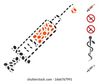 Dot Mosaic based on vaccination. Mosaic vector vaccination is composed with scattered ellipse spots. Bonus icons are added.