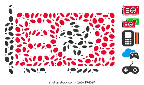 Dot Mosaic basiert auf Video-Grafik-GPU-Karte. Die GPU-Grafikkarte der Mosaik Vektorillustration wird mit zufälligen elliptischen Elementen erstellt. Bonussymbole werden hinzugefügt.