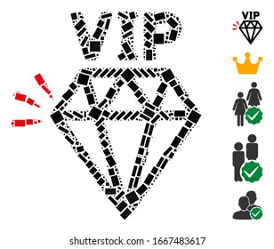 Dot Mosaic based on VIP brand. Mosaic vector VIP brand is designed with random rectangular dots. Bonus icons are added.