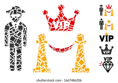 Mosaico de puntos basado en el acceso VIP. El acceso VIP de vector mosaico se forma con puntos rectangulares aleatorios. Se agregan iconos de bonificación.