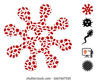 Dot Mosaic based on virus. Mosaic vector virus is designed with scattered elliptic spots. Bonus icons are added.