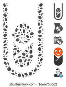 Dot Mosaic based on in vitro baby. Mosaic vector in vitro baby is formed with random elliptic items. Bonus icons are added.