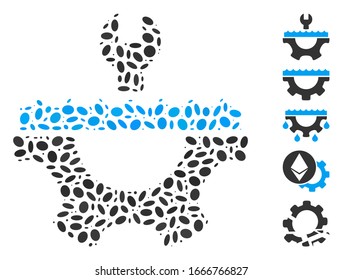 Dot Mosaic based on water service gear. Mosaic vector water service gear is composed with scattered oval dots. Bonus icons are added.