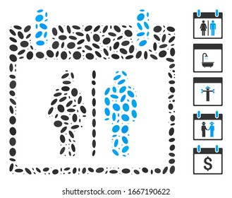 Dot Mosaic auf Basis des Tages des Wasserschränken. Der Mosaikkalender für Vektorillustration ist mit randomisierten elliptischen Punkten gestaltet. Bonussymbole werden hinzugefügt.