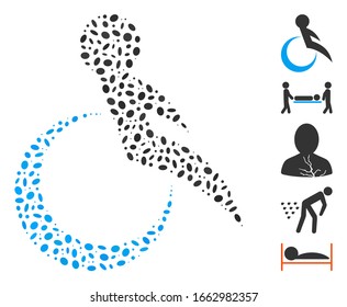 Dot Mosaic based on wheelchair. Mosaic vector wheelchair is formed with scattered oval dots.