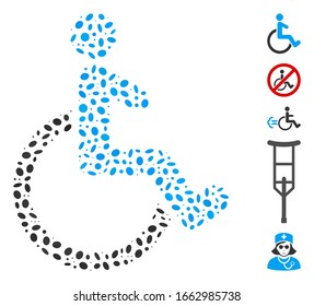 Dot Mosaic based on wheelchair. Mosaic vector wheelchair is composed with random ellipse elements.