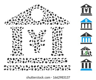 Dot Mosaic basado en yenes de construcción de banco. La construcción de bancos de yenes vectoriales mosaicos se crea con elementos elípticos aleatorizados.