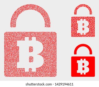 Dot and mosaic bitcoin lock icons. Vector icon of bitcoin lock created of scattered round dots. Other pictogram is organized from rectangle elements.