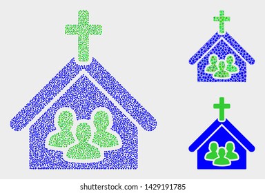 Dot and mosaic church people icons. Vector icon of church people formed of irregular round pixels. Other pictogram is formed from square pixels.