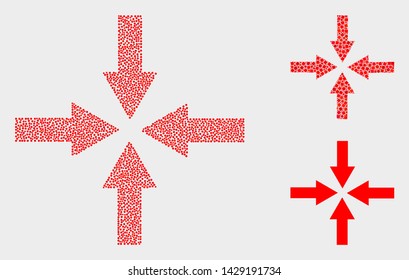 Dot and mosaic collapse arrows icons. Vector icon of collapse arrows organized of scattered round dots. Other pictogram is designed from elements.