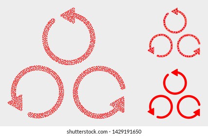 Dot and mosaic different rotation icons. Vector icon of different rotation formed of random round elements. Other pictogram is formed from small squares.