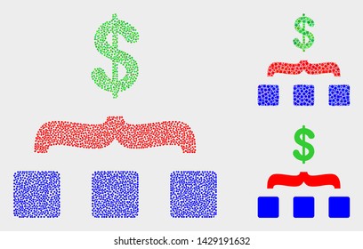 Dot and mosaic dollar aggregation icons. Vector icon of dollar aggregation created of scattered spheric items. Other pictogram is created from elements.