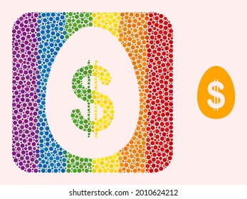 Dot mosaic dollar deposit egg stencil icon for LGBT. Colorful rounded square mosaic is around dollar deposit egg stencil. LGBT spectrum colors. Vector dollar deposit egg combination of round elements.