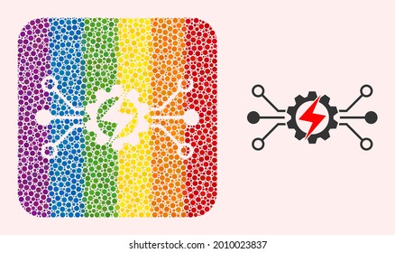 Dot mosaic energy hitech hole pictogram for LGBT. Colored rounded square mosaic is around energy hitech subtracted space. LGBT spectrum colors. Vector energy hitech combination of round elements.