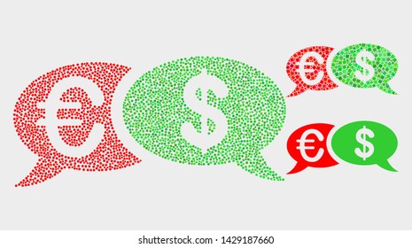 Dot and mosaic financial chat messages icons. Vector icon of financial chat messages combined of irregular round items. Other pictogram is created from dots.