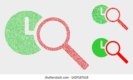 Dot and mosaic find time icons. Vector icon of find time combined of random round points. Other pictogram is formed from square particles.