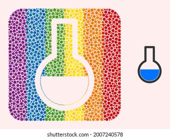 Dot mosaic flask carved pictogram for LGBT. Multicolored rounded square mosaic is around flask carved shape. LGBT spectrum colors. Vector flask composition of round dots.