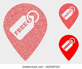 Dot and mosaic free tag marker icons. Vector icon of free tag marker composed of scattered spheric elements. Other pictogram is composed from square particles.