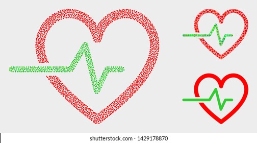 Dot and mosaic heart pulse icons. Vector icon of heart pulse combined of random round elements. Other pictogram is created from elements.