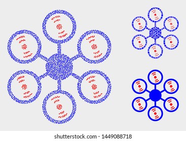 Dot and mosaic hexacopter icons. Vector icon of hexacopter designed of irregular circle items. Other pictogram is organized from square dots.