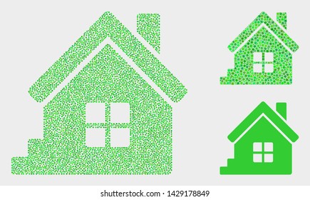 Dot and mosaic home icons. Vector icon of home combined of scattered round elements. Other pictogram is combined from square dots.