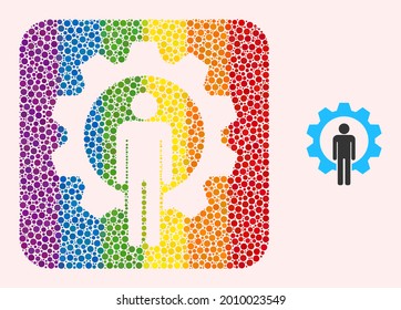 Dot mosaic human resources hole pictogram for LGBT. Multicolored rounded rectangle mosaic is around human resources hole. LGBT rainbow colors. Vector human resources composition of spheric pixels.