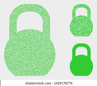 Dot and mosaic iron pound icons. Vector icon of iron pound constructed of random spheric pixels. Other pictogram is constructed from rectangle elements.