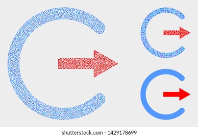 Dot and mosaic log out icons. Vector icon of log out constructed of random circle elements. Other pictogram is constructed from rectangle elements.