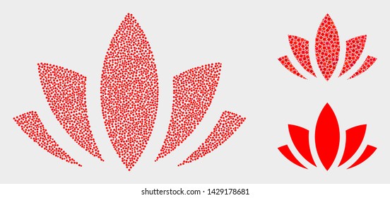 Dot and mosaic lotus icons. Vector icon of lotus constructed of random round dots. Other pictogram is composed from square dots.