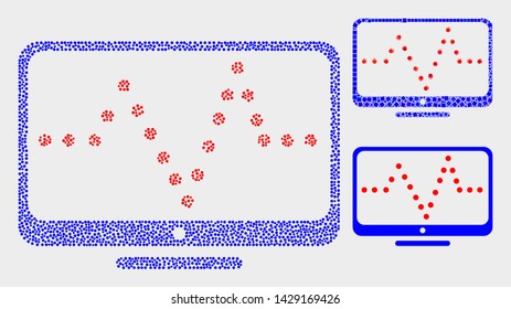 Dot and mosaic online dotted chart icons. Vector icon of online dotted chart formed of irregular round dots. Other pictogram is composed from dots.