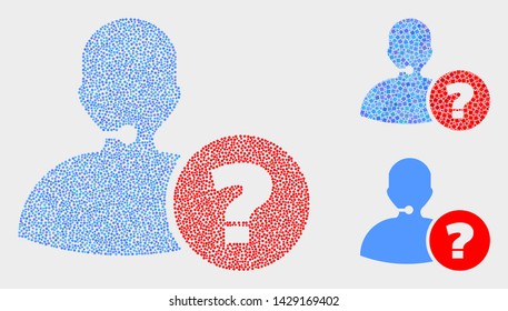 Dot and mosaic operator information icons. Vector icon of operator information created of randomized circle dots. Other pictogram is organized from small rectangles.