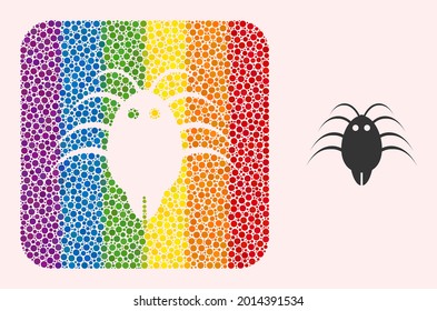 Dot mosaic parasite hole icon for LGBT. Rainbow colored rounded square mosaic is around parasite subtracted space. LGBT rainbow colors. Vector parasite composition of spheric points.