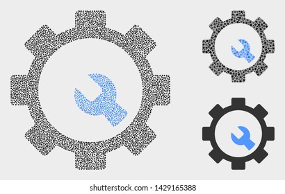 Dot and mosaic setup tools icons. Vector icon of setup tools formed of random circle elements. Other pictogram is designed from rectangle elements.