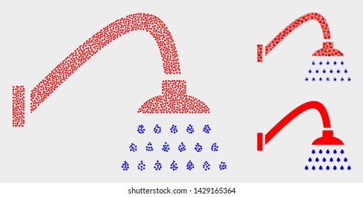 Dot and mosaic shower icons. Vector icon of shower organized of random circle items. Other pictogram is designed from small squares.