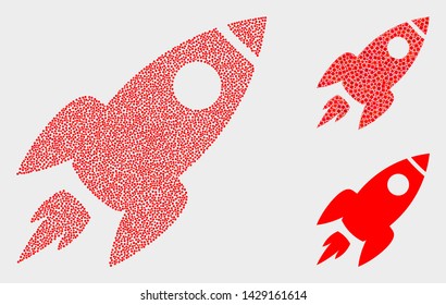 Dot and mosaic space rocket icons. Vector icon of space rocket created of scattered round items. Other pictogram is created from elements.