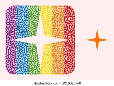 Dot mosaic space star stencil icon for LGBT. Color rounded rectangle mosaic is around space star stencil. LGBT spectrum colors. Vector space star composition of round items.