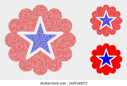 Dot and mosaic star rosette icons. Vector icon of star rosette created of scattered spheric pixels. Other pictogram is constructed from square particles.