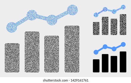 Dot and mosaic trend chart icons. Vector icon of trend chart created of randomized round elements. Other pictogram is created from dots.