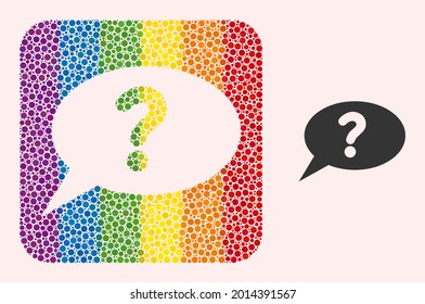 Dot mosaic unknown message hole icon for LGBT. Rainbow colored rounded square mosaic is around unknown message subtracted space. LGBT rainbow colors.