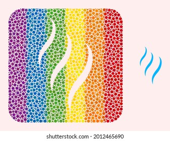 Dot mosaic vapour smell stencil pictogram for LGBT. Rainbow colored rounded square collage is around vapour smell stencil. LGBT rainbow colors. Vector vapour smell combination of round spots.