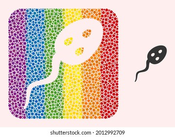 Dot mosaic vibrion Mikrobe Schnittsymbol für LGBT. Rainbow-gefärbtes, abgerundetes Rechteck-Mosaik ist um vibrion Mikrobenstencil. LGBT-Regenbogenfarben. Vektorvibrion Mikrobe-Kombination von Kreiselementen.
