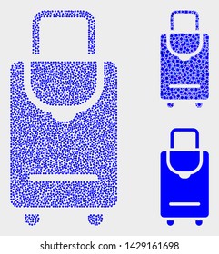 Dot and mosaic voyage luggage icons. Vector icon of voyage luggage combined of randomized spheric elements. Other pictogram is designed from rectangle elements.