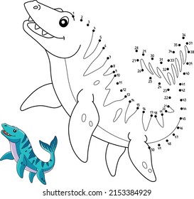 Dot to Dot Mosasaurus Dinosaur Coloring Isolated 